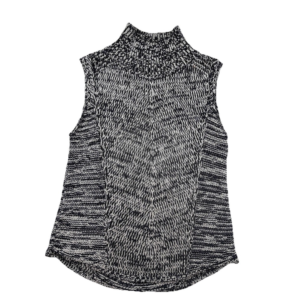WHBM Blue White Knit Sleeveless sweater mock neck sz Small